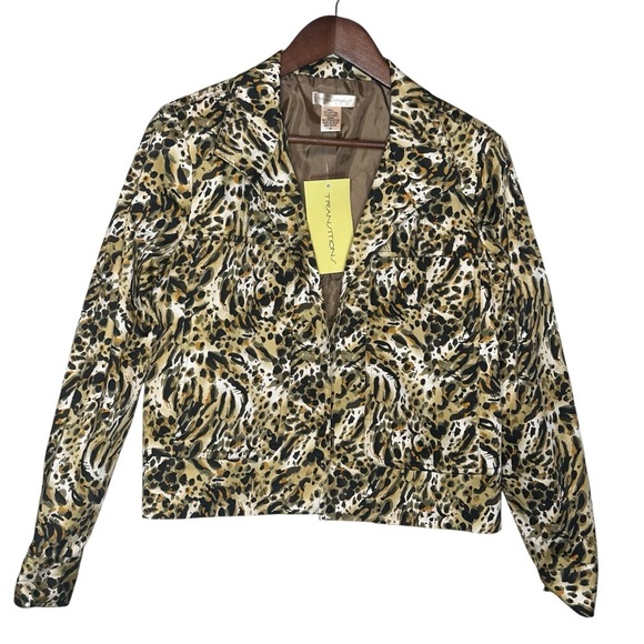 Transitions Leopard Print Open Cropped Lined Jacket Women’s Size Medium - Picture 1 of 10